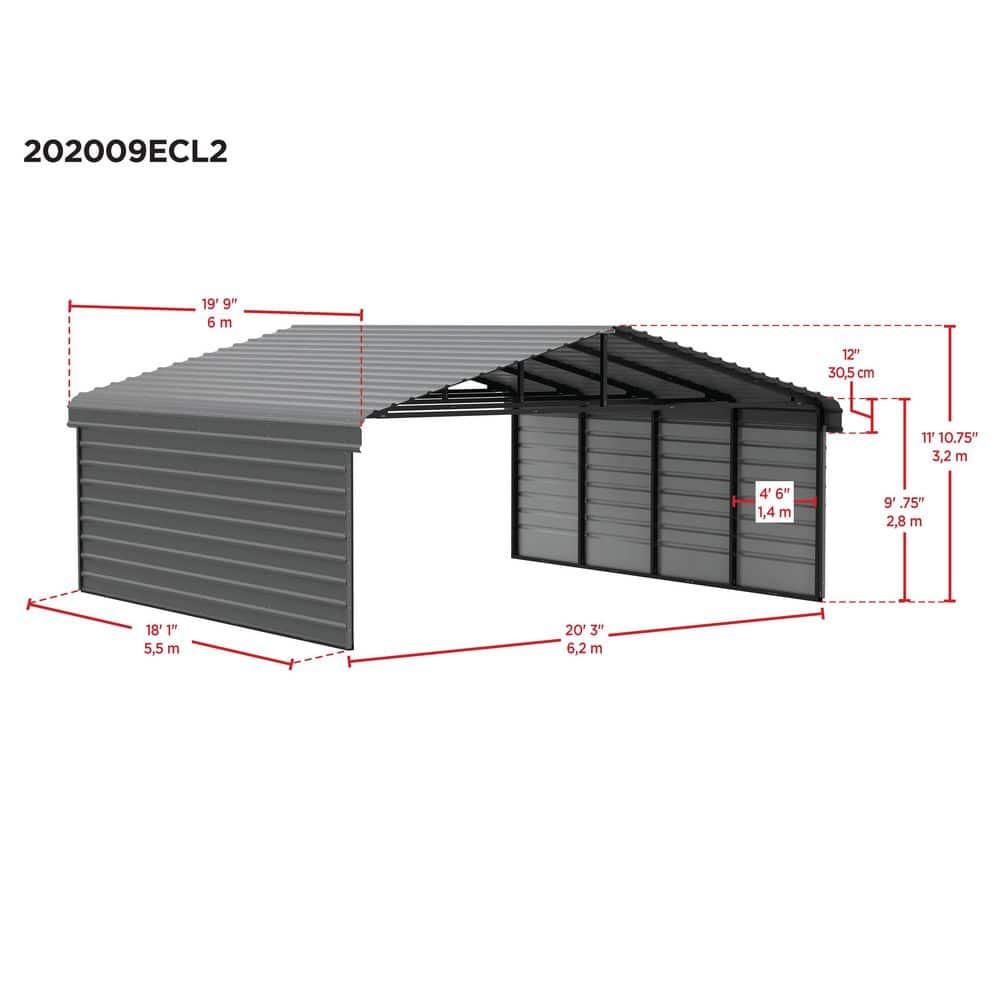 Arrow Arrow Steel Carport with 2 Side Wall Kits, 20x20x09