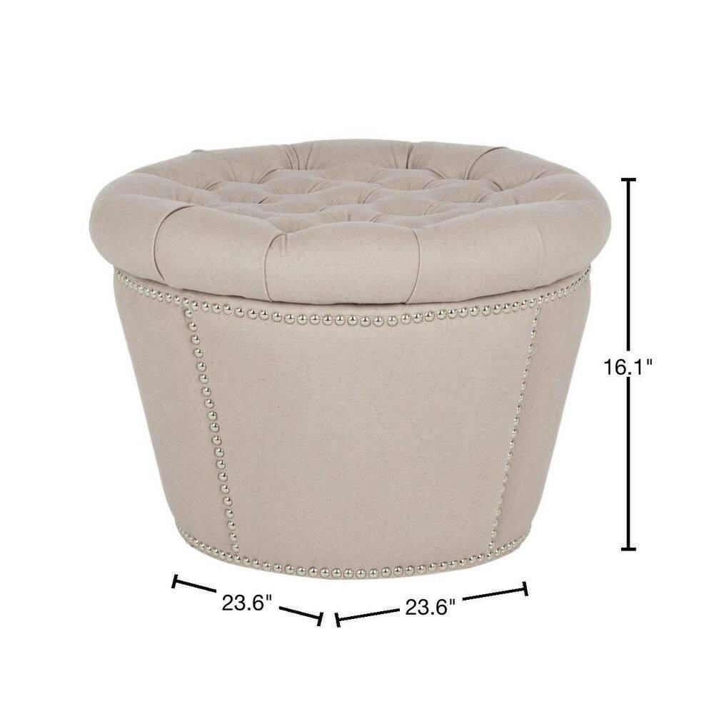 SAFAVIEH Vanessa Ottoman Silver Nail Head Taupe