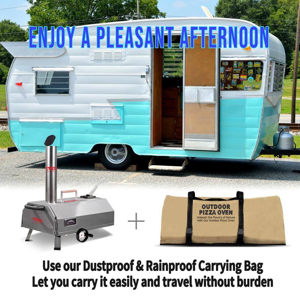 Enyopro 12" Semi-Automatic Outdoor Pizza Oven, Portable Wood-Fired Pizza Maker with Manual Rotating Turntable, Temperature Gauge for Stone-Baked Pizzas, Steak, Bread, Garden & Outdoor Use