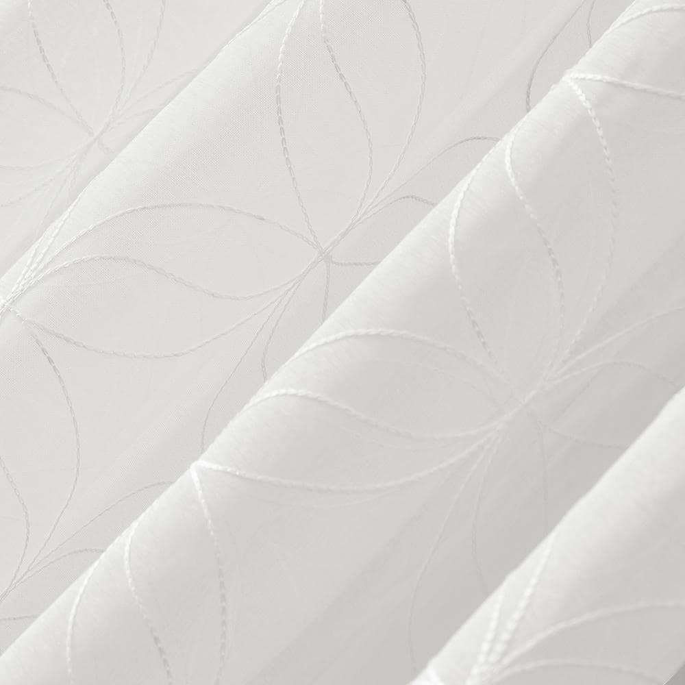 63"x50" Tamaryn Embroidered Trellis Sheer Rod Pocket Curtain Panel Ivory - No. 918: Modern Off-White Polyester Drapery
