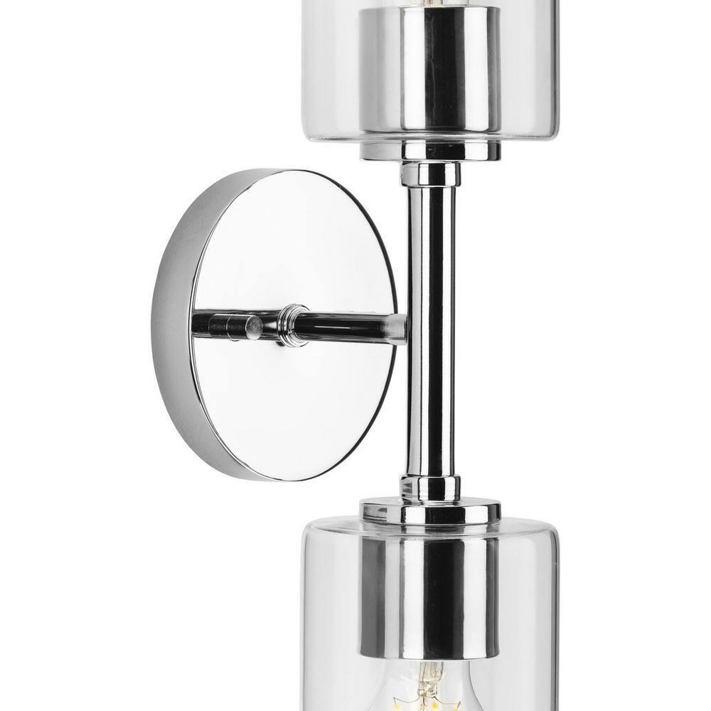 Progress Lighting Cofield 2-Light Wall Bracket, Polished Chrome, Cylindrical Glass Shade