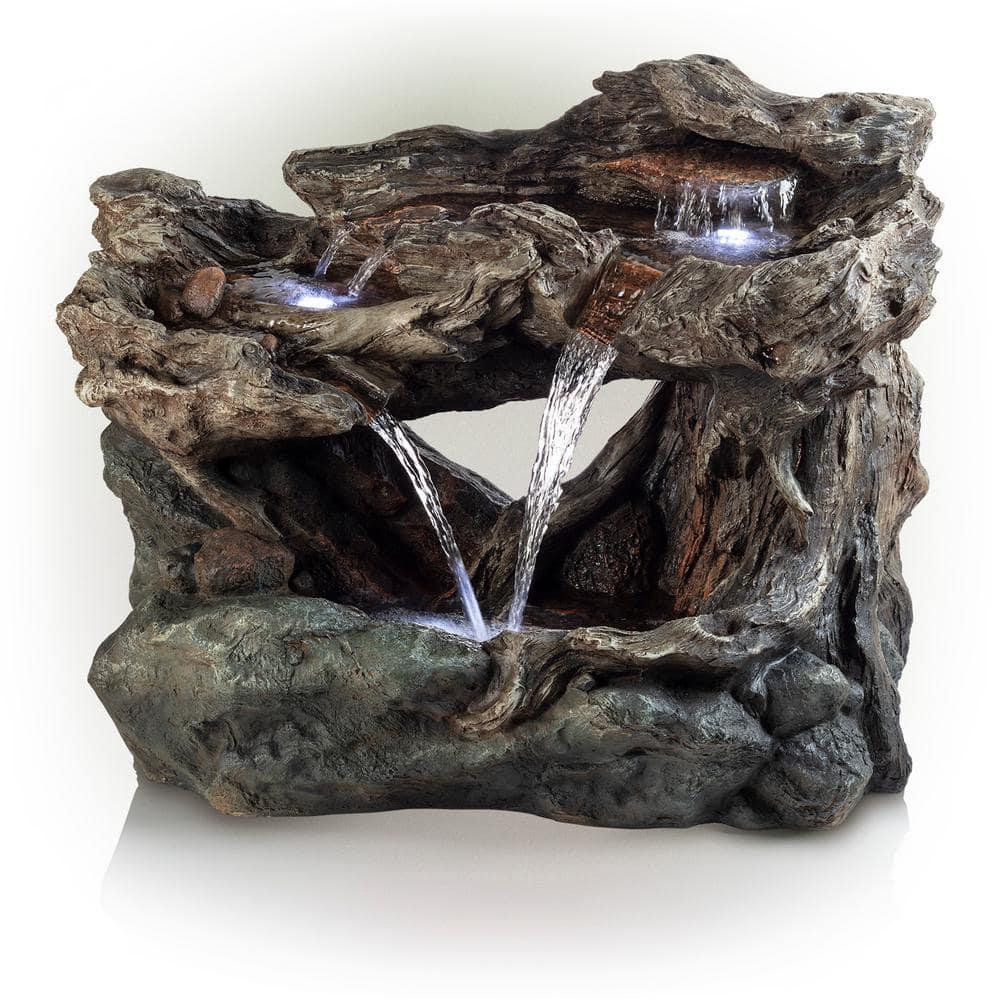 Alpine Corporation 40" x 23" x 30" Outdoor Polystone Light-Up Rainforest Plug-In Fountain, Brown
