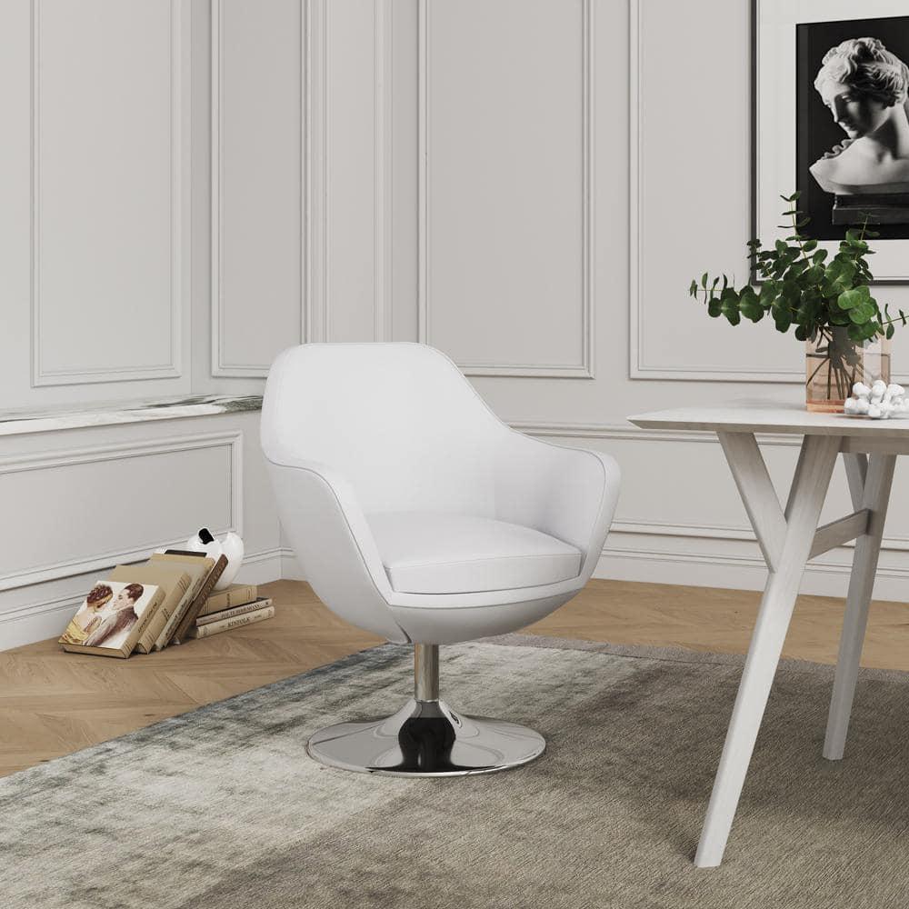 Caisson Faux Leather Swivel Accent Chair White: Polished Chrome Base, Removable Cushion - Manhattan Comfort