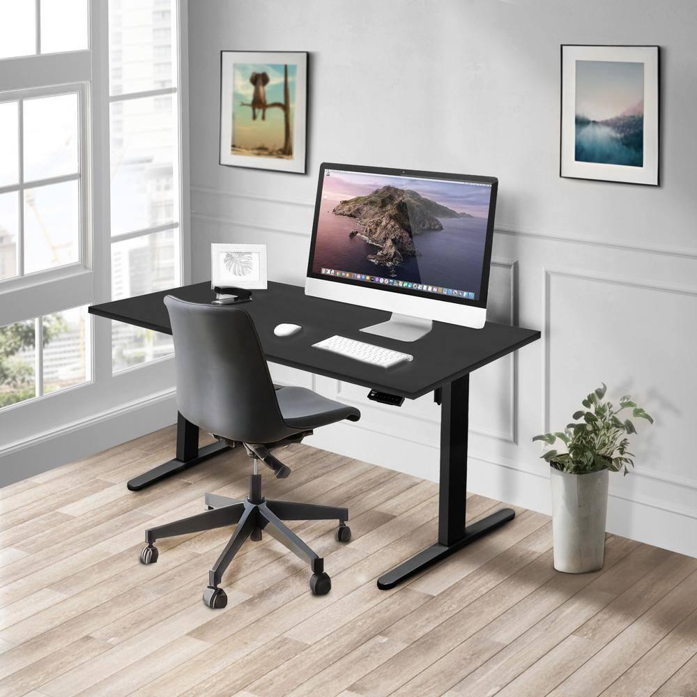 Mount-It! Height Adjustable Electric Sit-Stand Black Desk with Black Tabletop