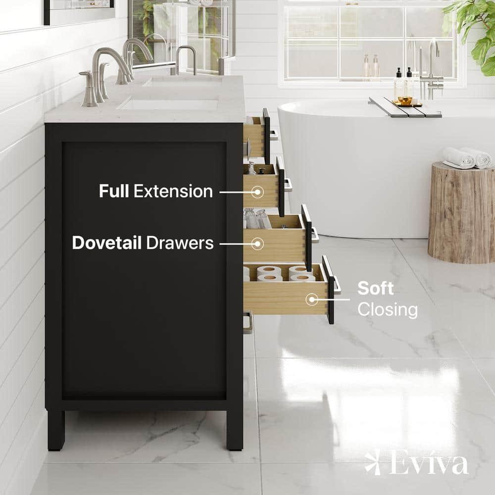 Eviva Eviva Aberdeen 48"W X 22"D White Double Sink Bathroom Vanity With White Carrara Quartz Countertop And Undermount Porcelain Sinks