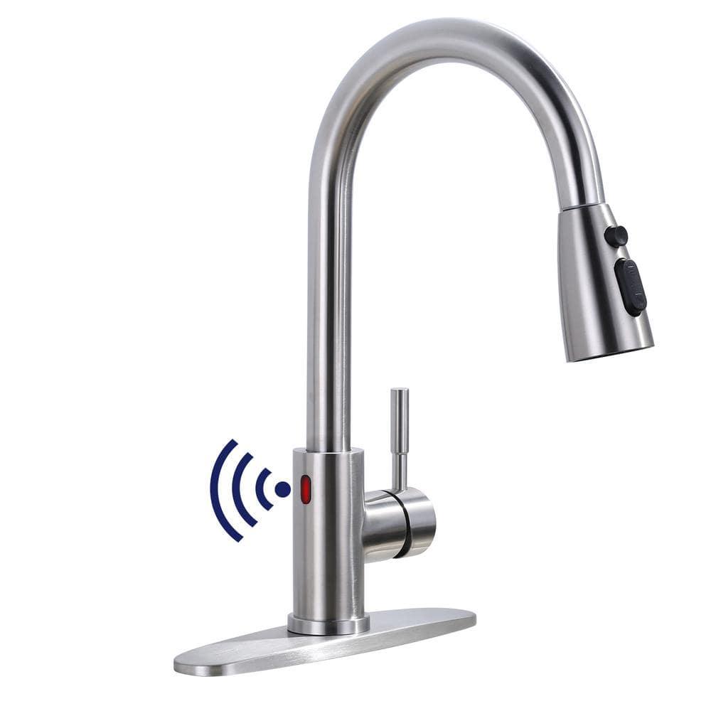 ARCORA Stainless SteelSingle Handle Pull-Down Sprayer Kitchen Faucet Set with Touchless Sensor
