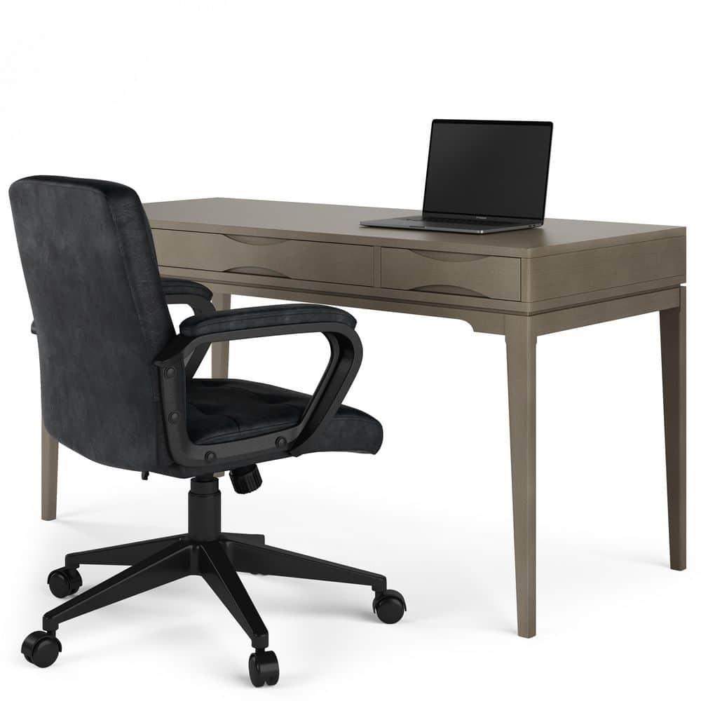 Simpli Home Harper Solid Wood Desk, Contemporary Style with Keyboard Tray and Storage