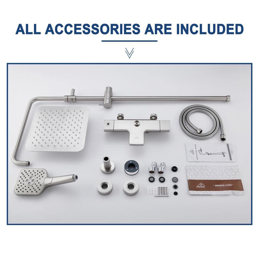 4-Spray Patterns 9.8 in. Thermostatic Tub Wall Mount Dual Shower Heads Shower Faucet in Brushed Nickel