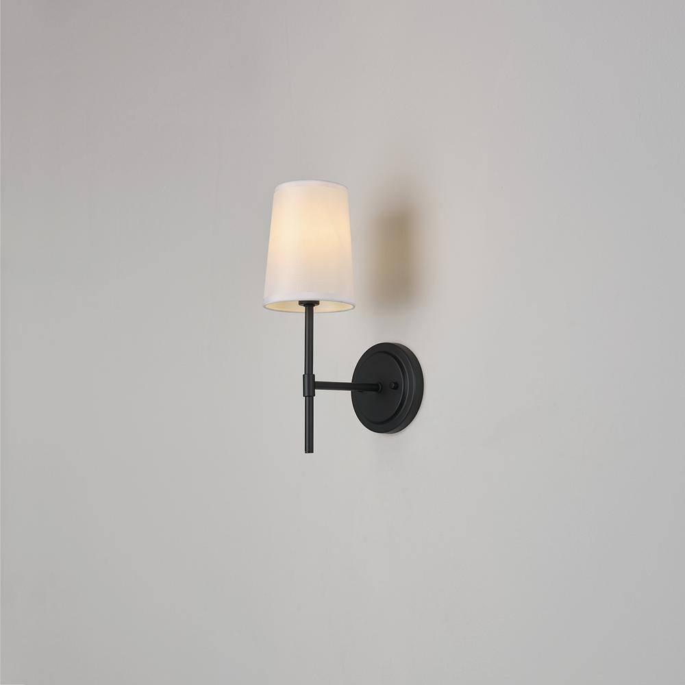 1-Light Clarissa Wall Sconce Matte Black with Fabric Shade White - Globe Electric: ETL Listed, Linen Shade, Metal Body