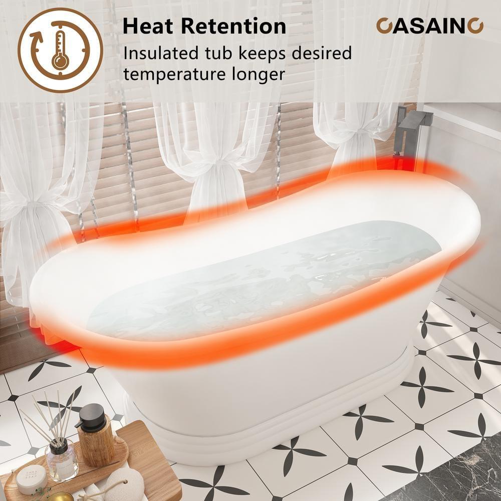 CASAINC Crescent 67.13"x 29.53" Solid Surface Stone Freestanding Soaking Bathtub CA06004S67MW
