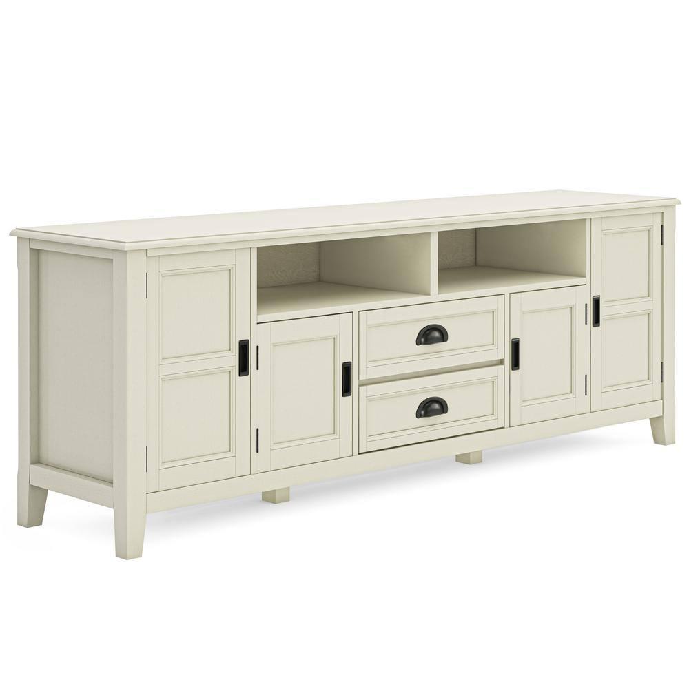 Simpli Home Burlington 72"W Solid Wood TV Stand for TVs up to 80" with 4 Cabinets
