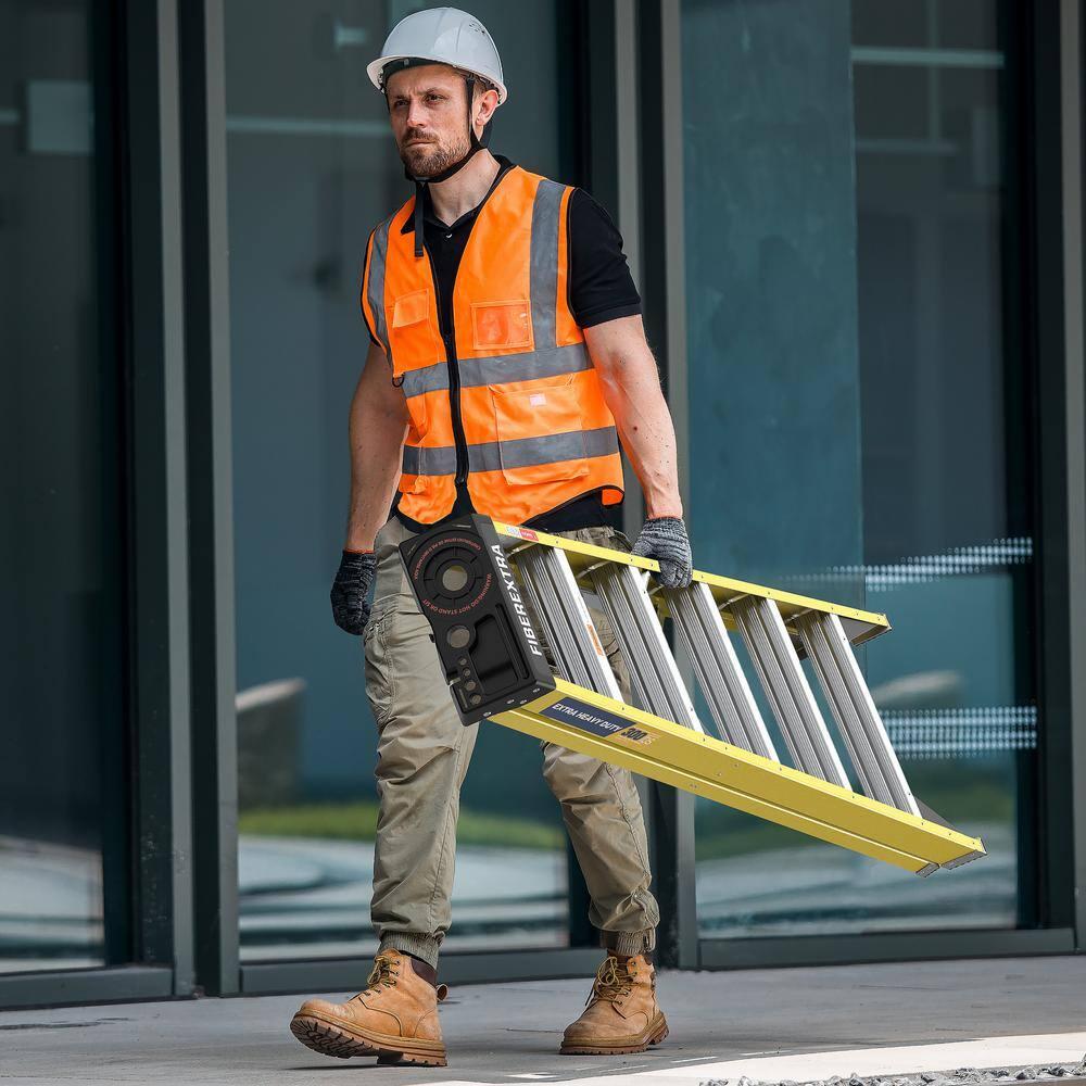 6 ft Yellow Fiberglass Step Ladder with 6 Steps