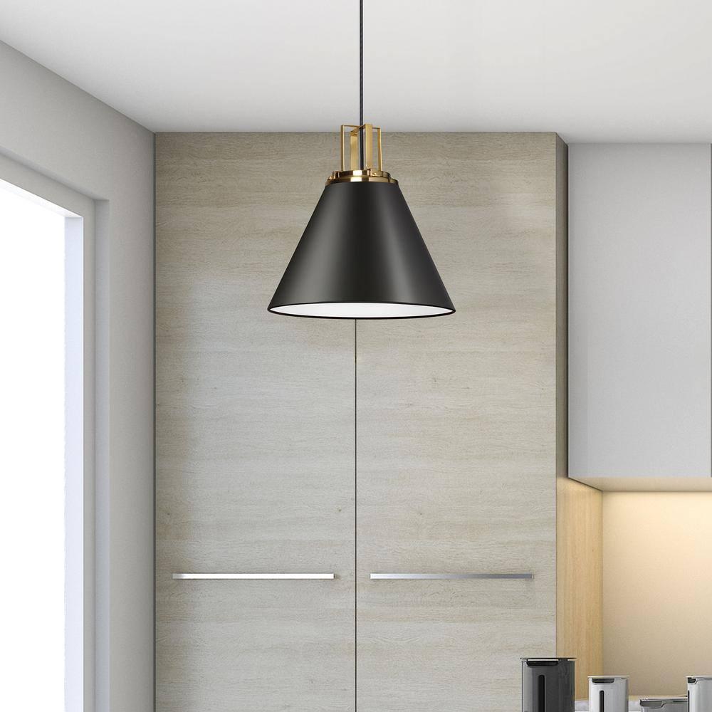 Dainolite SNS-141P-MB-AGB 1 Light Incandescent Pendant, Matte Black with Aged Brass Accent