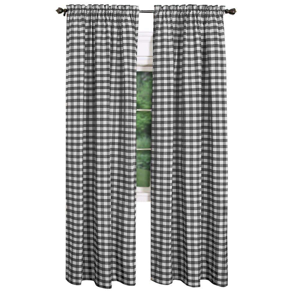Achim Buffalo Check Window Curtain Panel, 42 inches x 84 inches, Black