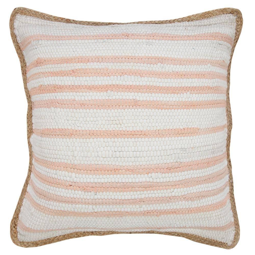 Ox Bay Ringo 20" x 20" Coral Pink Jute Bordered Striped Cotton Adult Decorative Throw Pillow