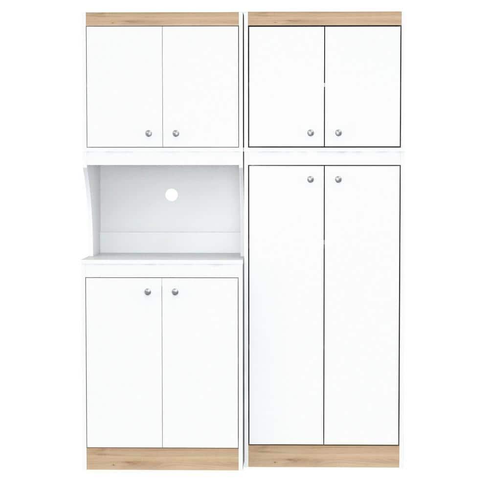Inval Galley 2-Piece Microwave Kitchen Storage Cabinet 47"W, White and Oak