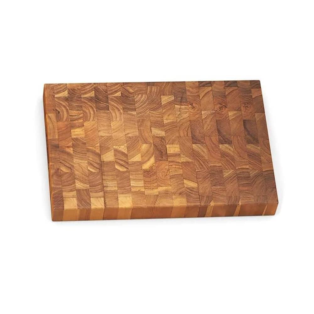 18" x 12" Natural Teak Wood Rectangular Cutting Board with End Grain Design