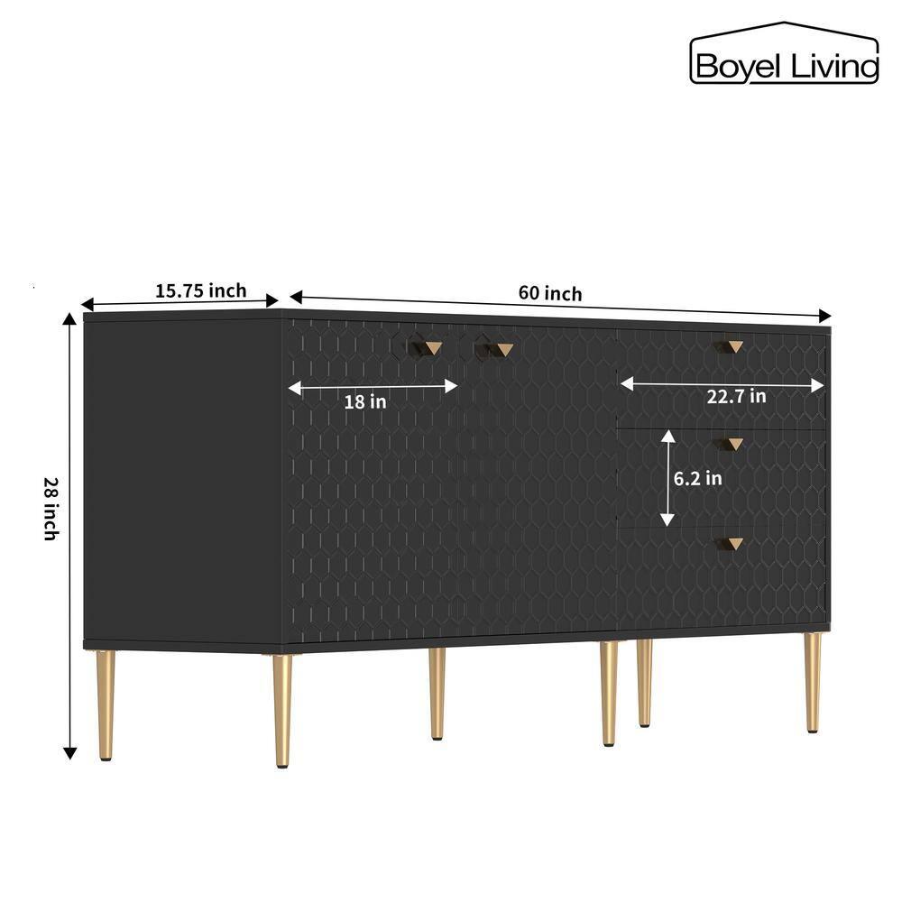Boyel Living Sideboard Buffet Cabinet, 2-Door Accent Cabinet with 3 Drawer Dressers for Living Room, Kitchen, Office and Hallway, Black