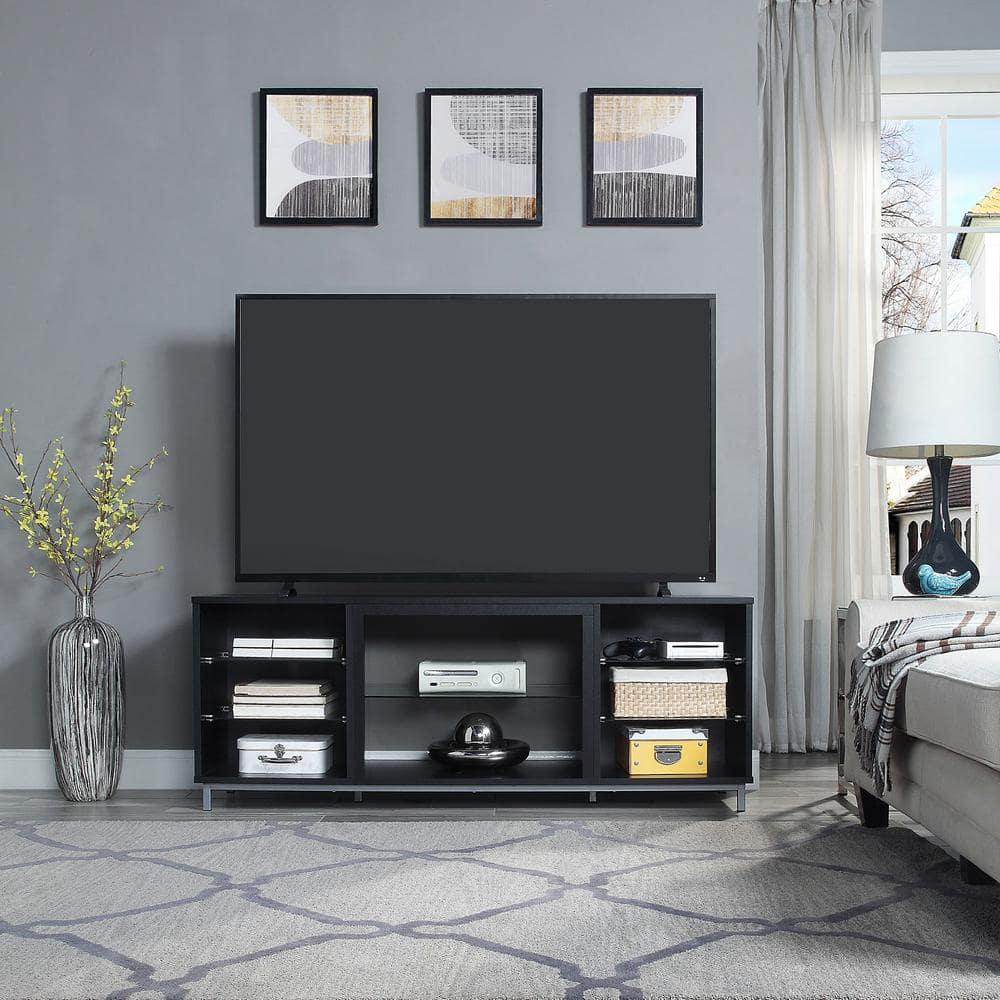 Manhattan Comfort Brighton Wood TV Stand for TVs up to 56" in Black