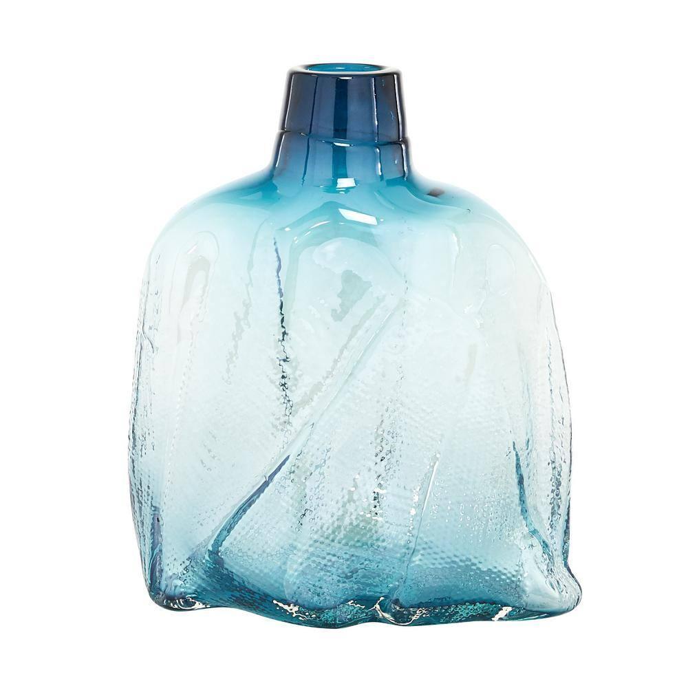 DecMode 12" Blown Blue Glass Vase