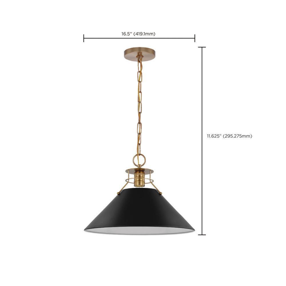Nuvo Large Matte Black and Burnished Brass Pendant Light