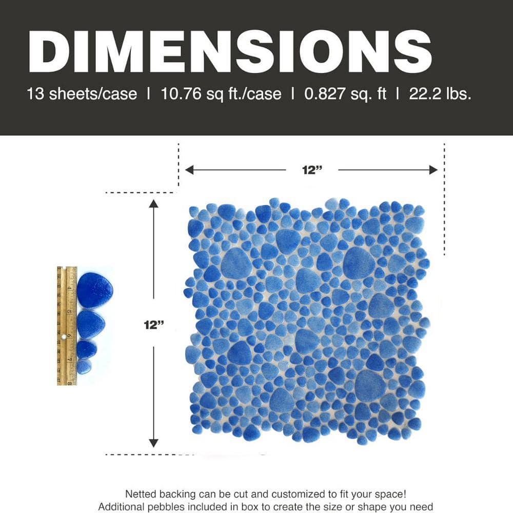 Glass Tile Love 12x12 Pebble Mosaic 10.76 sqft/case, Ideal for Kitchen Backsplash Bathroom Pool Tile