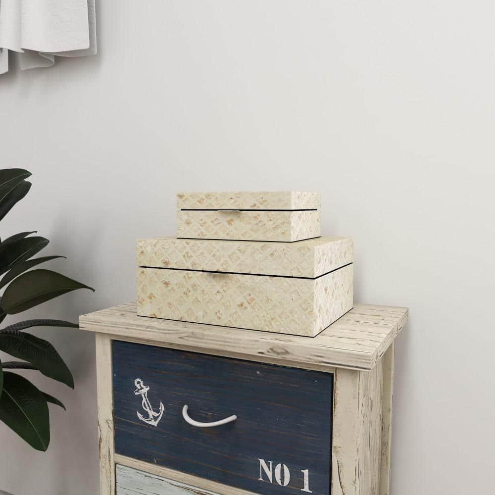 Set of 2 Shell Inlaid Wooden Boxes Natural - Olivia & May: Coastal Style Storage with Felt Stoppers