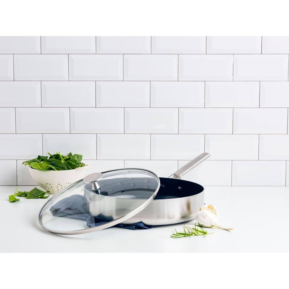 Blue Diamond Blue Diamond Cookware Tri-Ply Stainless Steel Ceramic Nonstick, 3.75QT Saute Pan Jumbo Cooker With Lid, PFAS-Free, Multi Clad, Induction, Dishwasher Safe, Oven Safe, Silver
