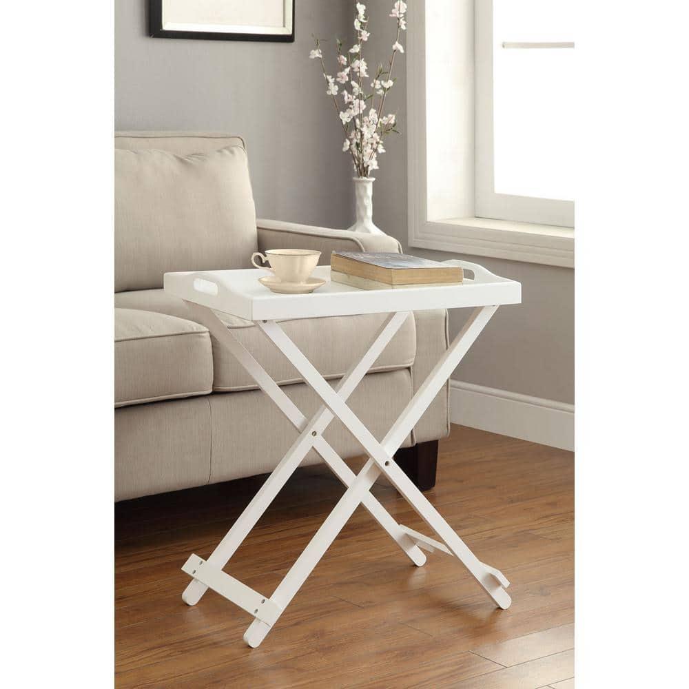 Designs2Go Folding Tray Table in White Solid Wood Finish with Handles
