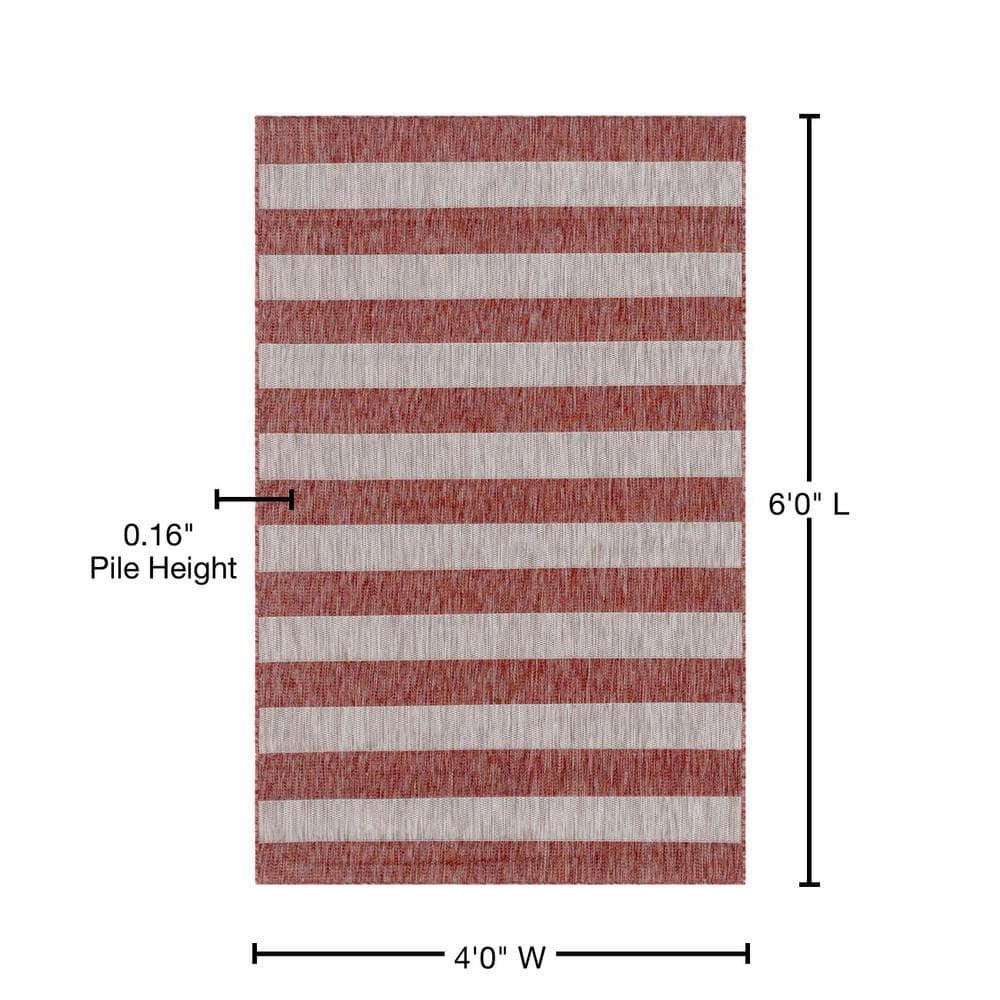 Unique Loom 4' 1 x 6' 1 Rectangle Indoor/Outdoor Striped Rust Red Area Rug