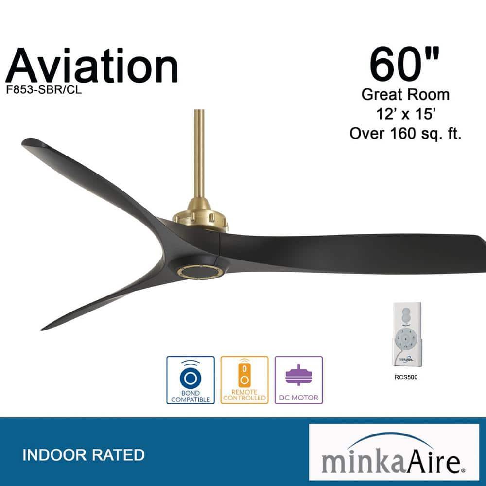 60" Minka Aire Modern Indoor Ceiling Fan with Remote Control Soft Brass Black for Living Room Kitchen Bedroom Family Dining House