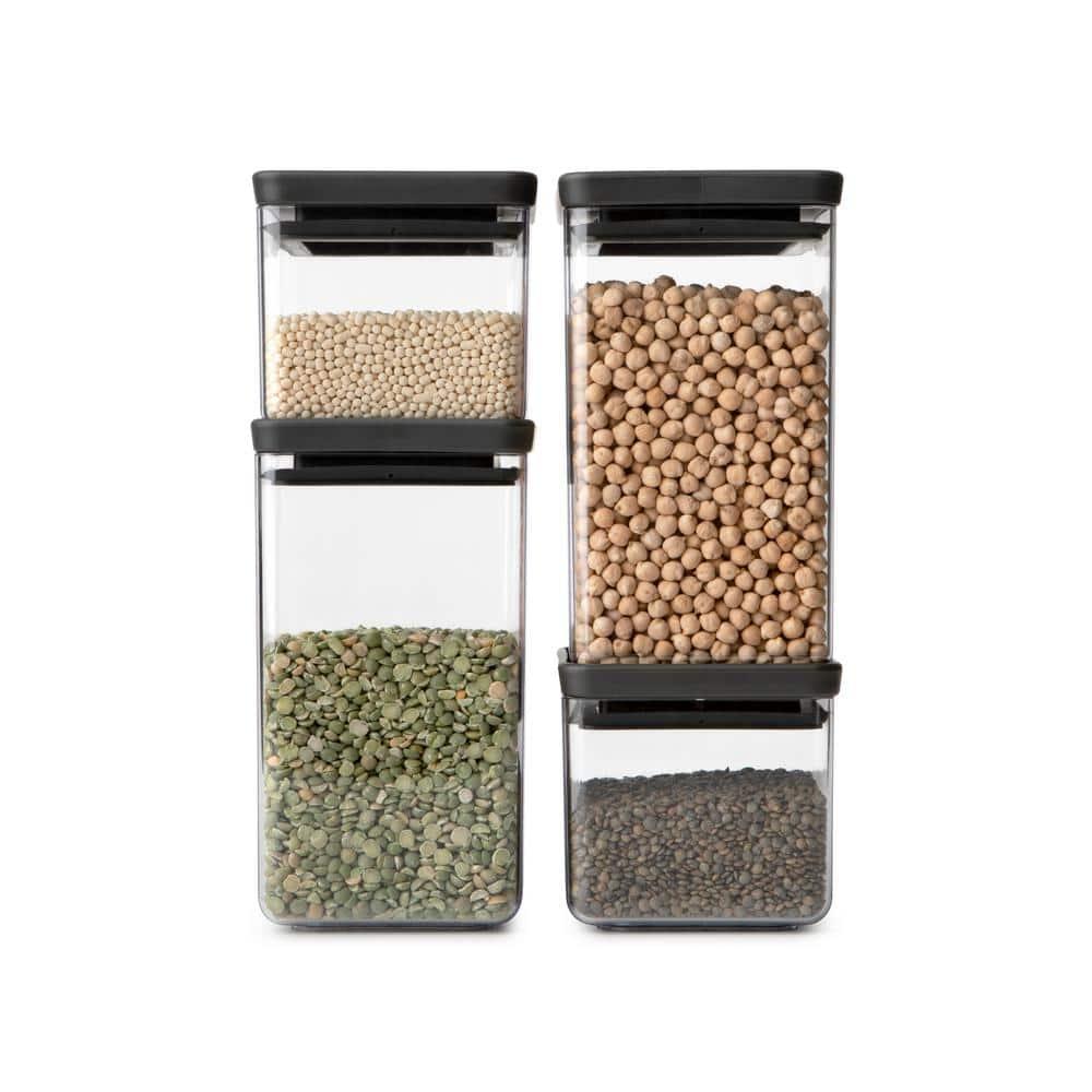 Brabantia Brabantia Set of 4 Tasty+ Stackable Square Canisters - 2 x 0.7 Quart (0.7L) & 2 x 1.7 Quart