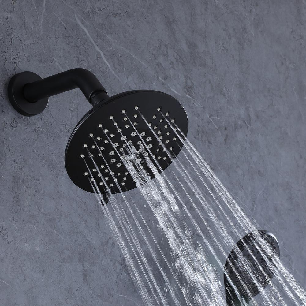 BWE Single-Handle 2-Spray Round High Pressure Shower Faucet in Matte Black (Valve Included)