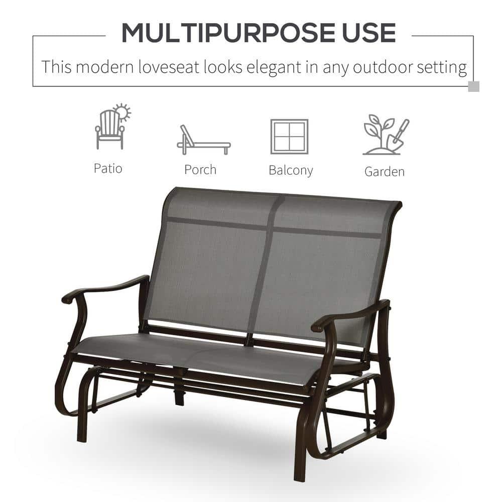 Outsunny 47" Outdoor Double Glider Bench for 2 Person, Patio Glider Armchair Swing Chair for Backyard with Mesh Seat and Backrest, Mixed Gray