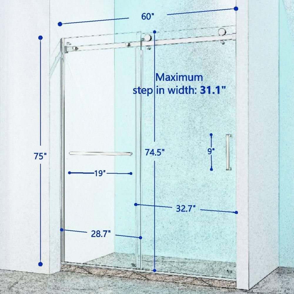 56"-60 ‘W x 75’ Aluminum Framed Single Slide Design Shower Door