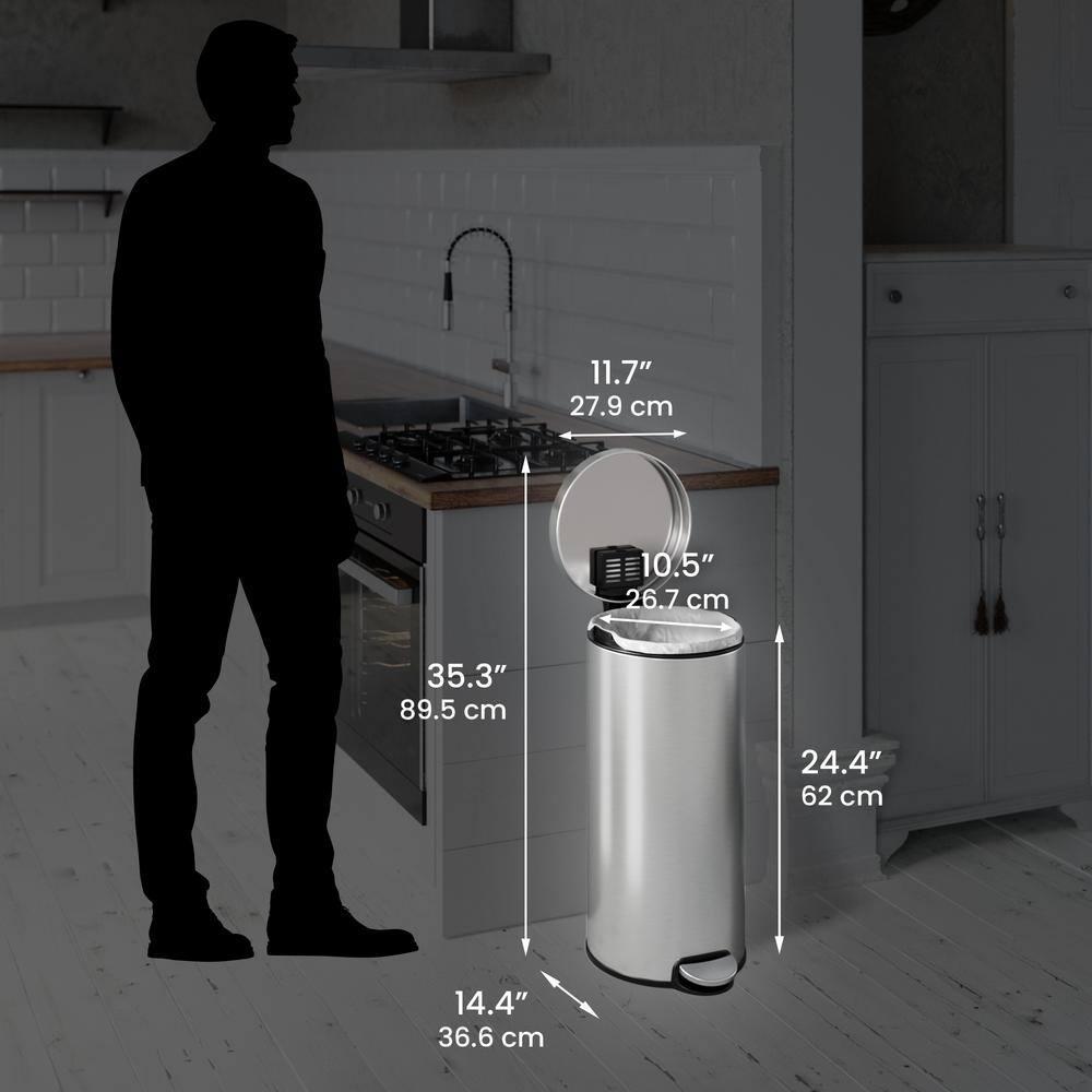 iTouchless Itouchless Softstep 8 Gallon Stainless Steel Step Trash Can With Odor Filter, 30 L Kitchen, Home, Office, Bathroom Pedal Garbage Bin, Removable Bucket