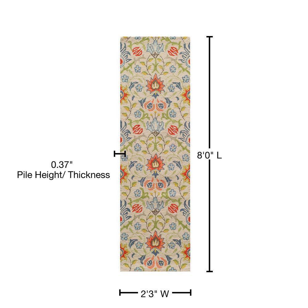 2'3"x8' Runner Ashlei Floral Rug Beige - Momeni: Wool, Hand-Carved, Tufted, Botanical Pattern, Indoor Use