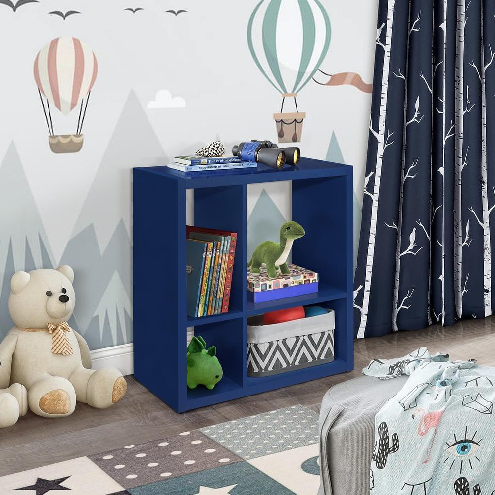 Kings Brand Furniture - Katelyn 4-Cube Open Bookcase, Kids Toy Storage Shelf Organizer (Blue)