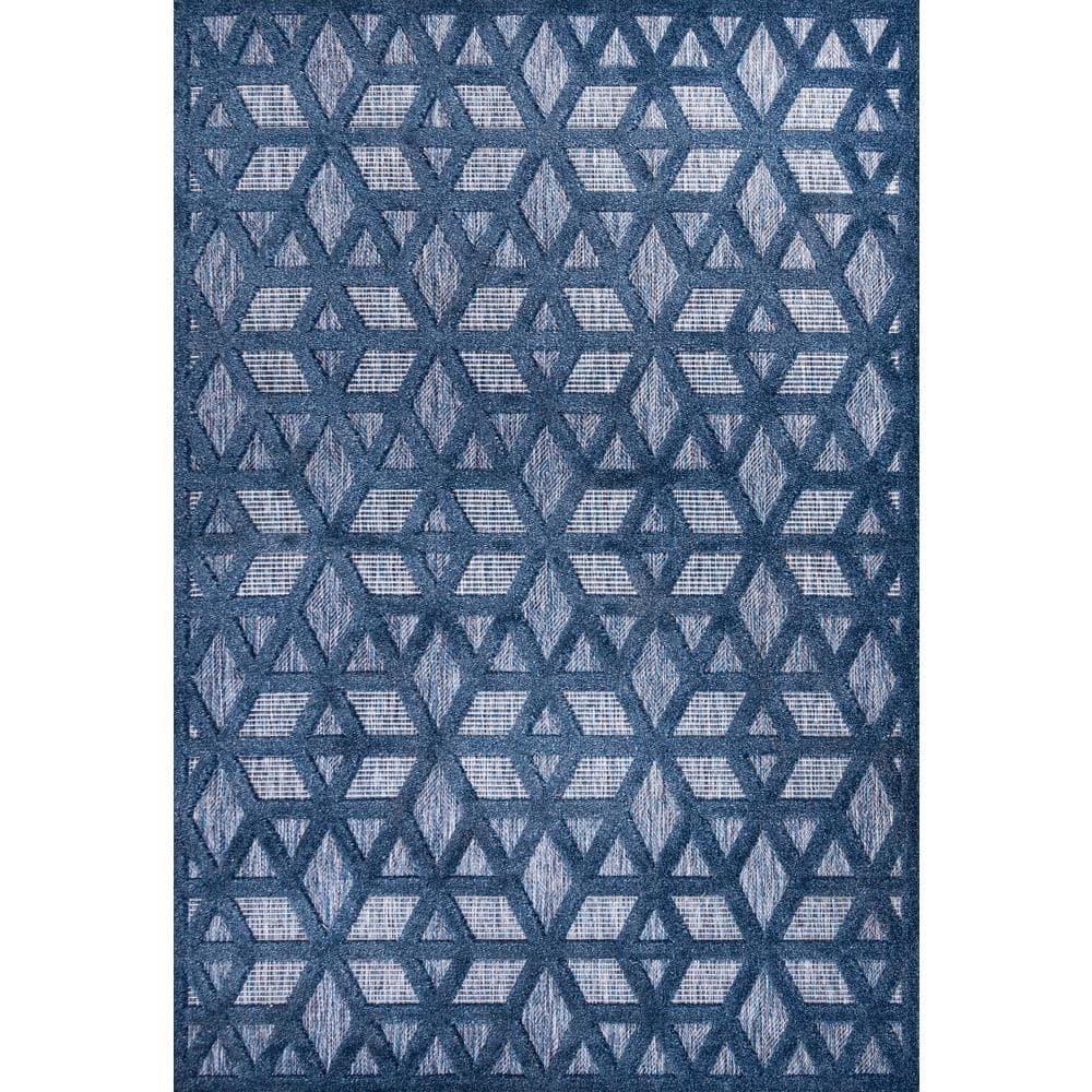 8'x10' Talaia Neutral Geometric Indoor/Outdoor Area Rug, Navy - JONATHAN Y