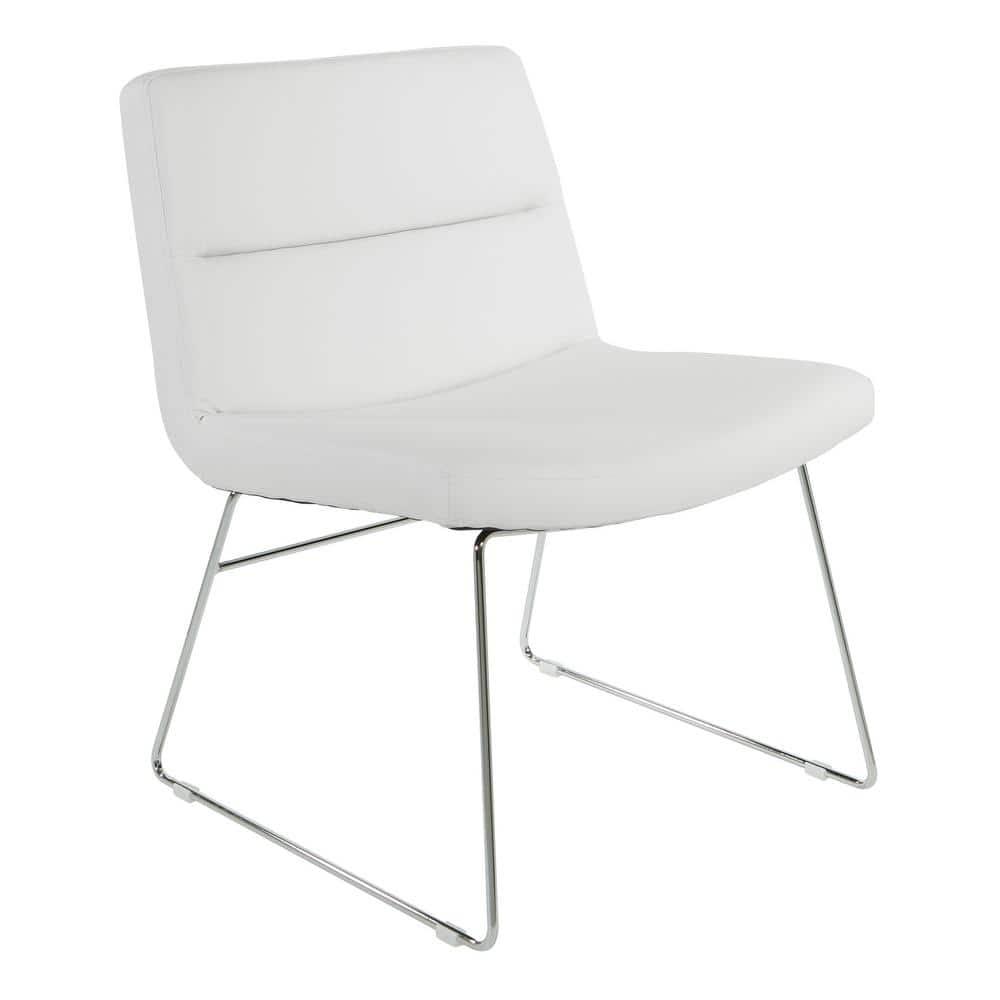 Thompson Chair in White Faux Leather with Chrome Sled Base