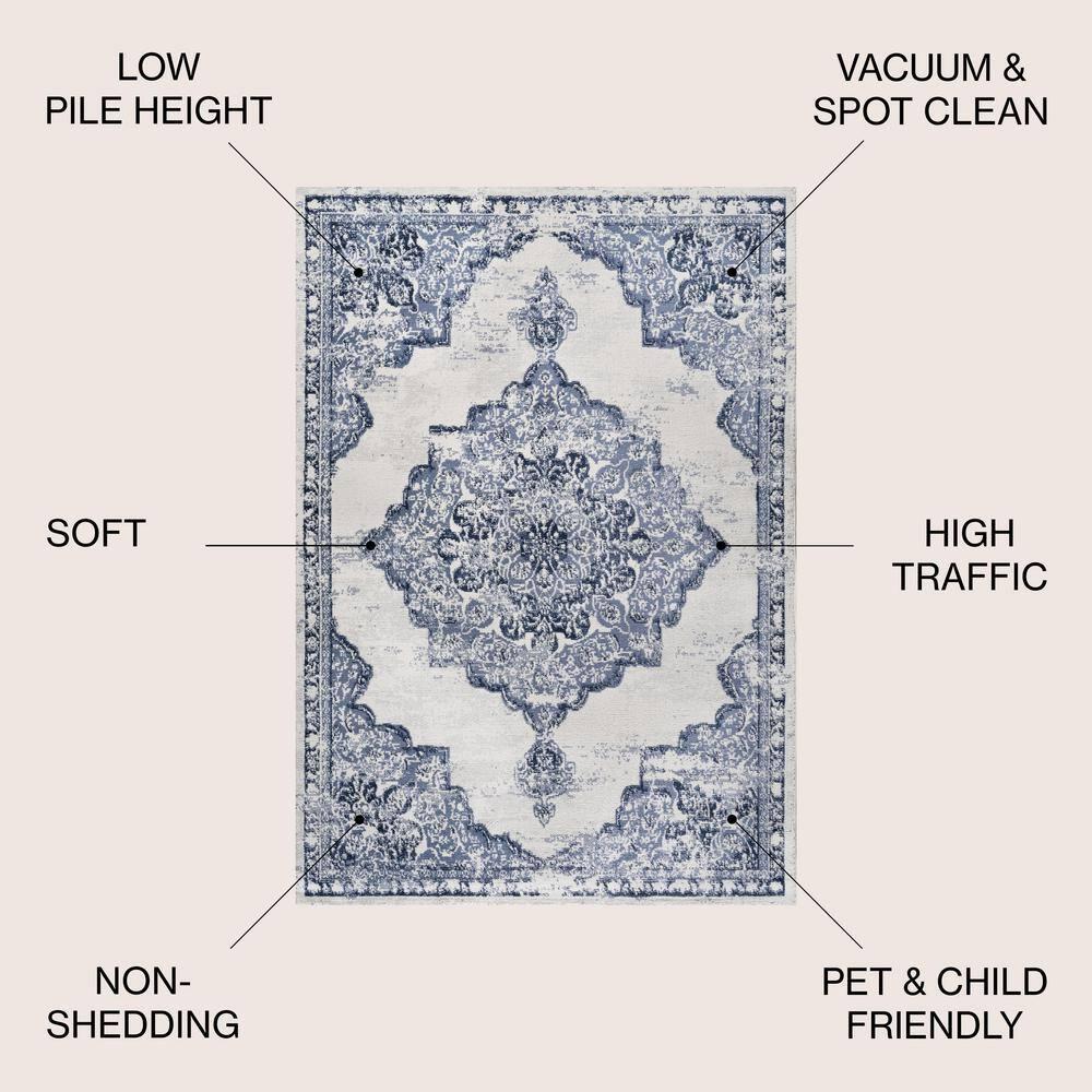 8'x10' Alhambra Ornate Medallion Modern Area Rug, Light Blue/Ivory - JONATHAN Y