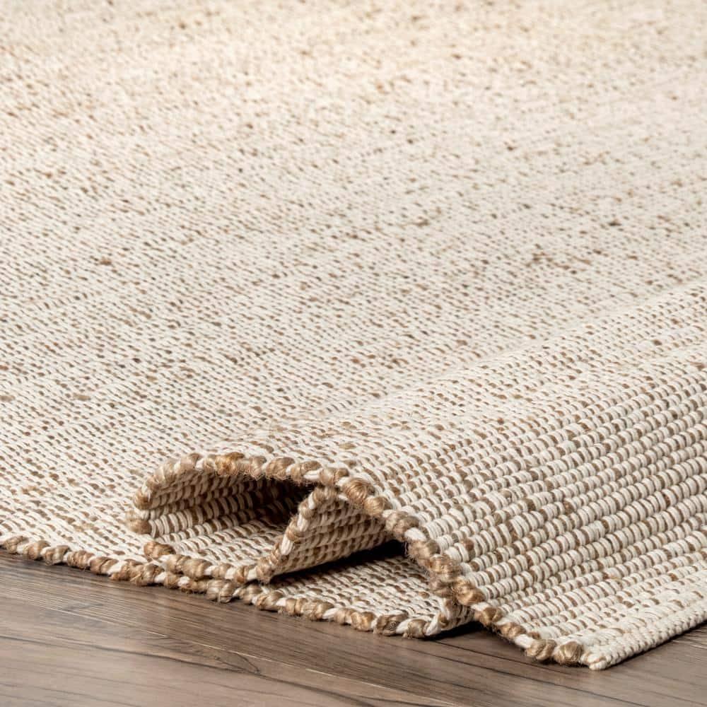 Nuloom 9x12 Elfriede Jute & Cotton Hand Woven Indoor Area Rug, Natural, Solid Rustic Farmhouse Style Natural Fiber Bedroom, Living Room,