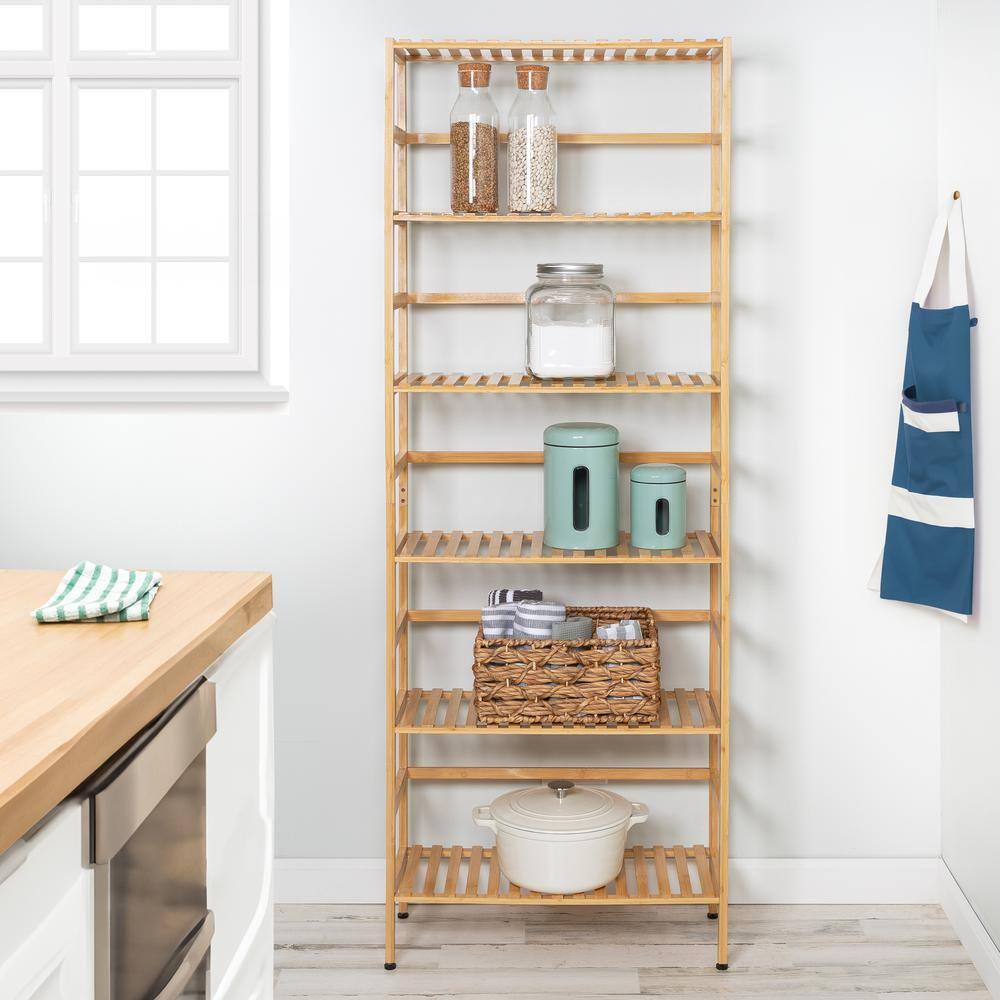 Honey-Can-Do 64" H 6-Tier Bamboo Storage Shelves, Natural, Holds up to 33 lb per Shelf