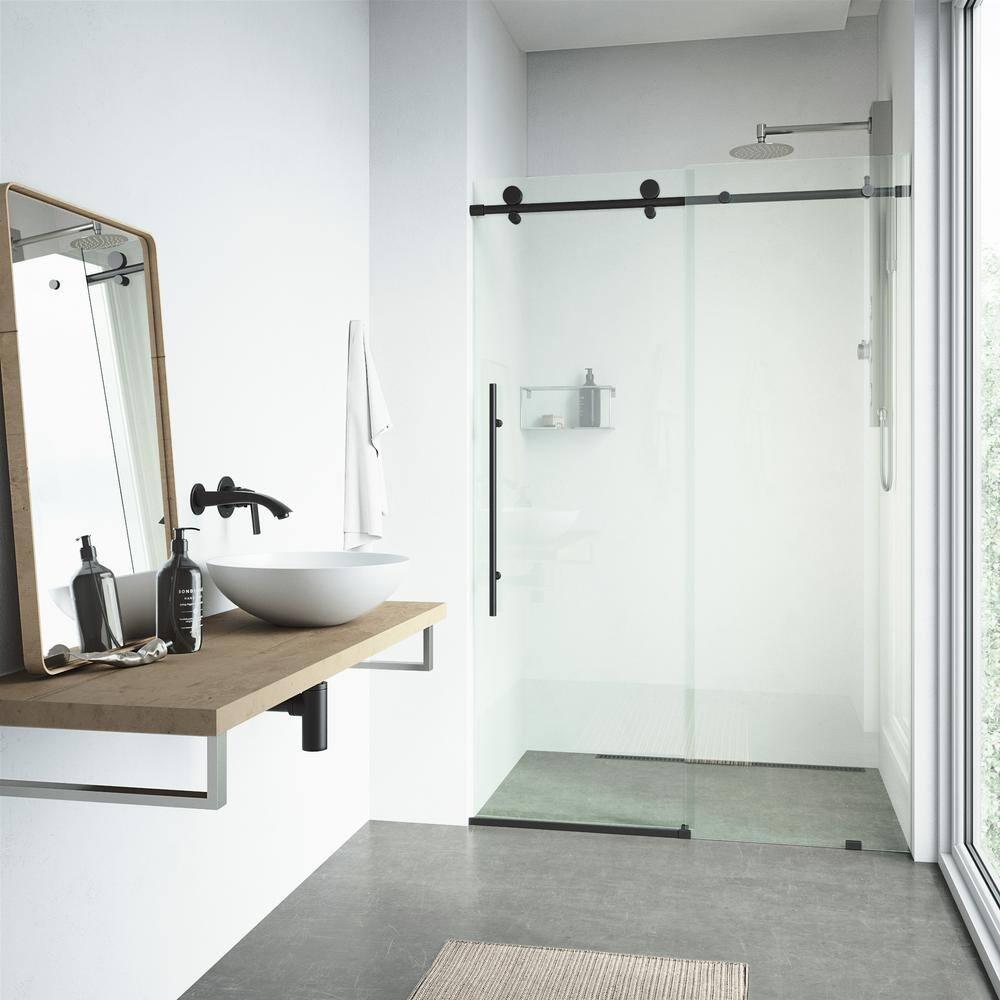 Elan E-Class 56-60" W x 76" H Sliding Frameless Shower Door with 3/8" Clear Glass