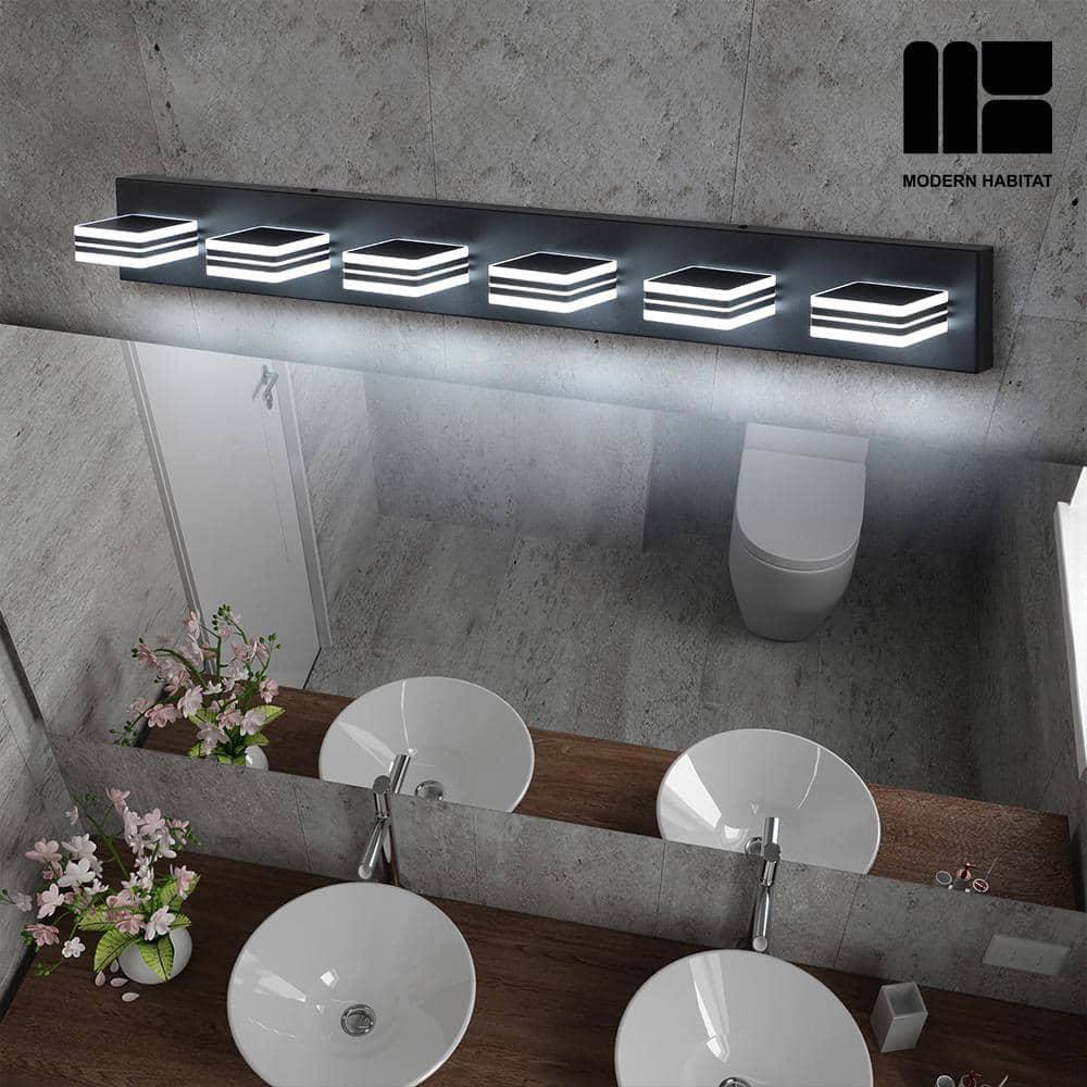 GlamourGaze 39 in. 6-Light Acrylic Black LED Vanity Light with Bathroom