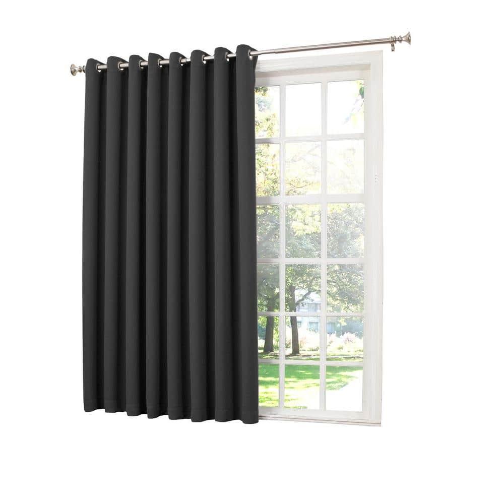 100"x84" Sun Zero Room Darkening Seymour Grommet Sliding Patio Door Curtain Panel Black: Modern Thermal Insulated