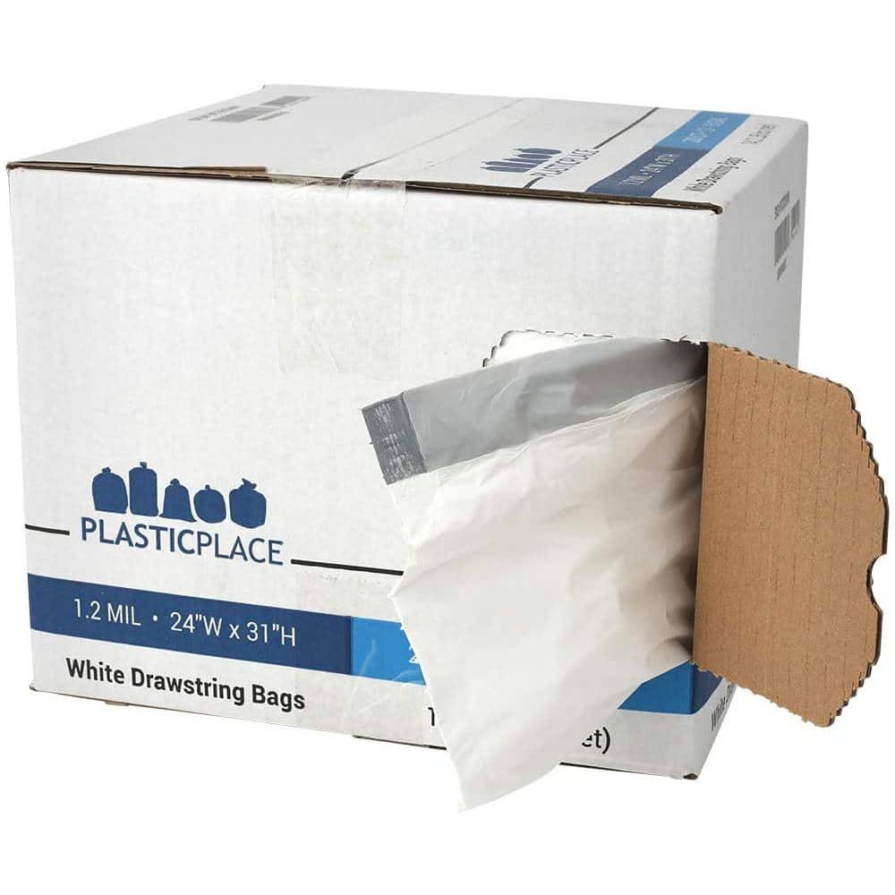 Plasticplace 13 Gallon Extra Tall Drawstring Kitchen Bags, 200 Count, White