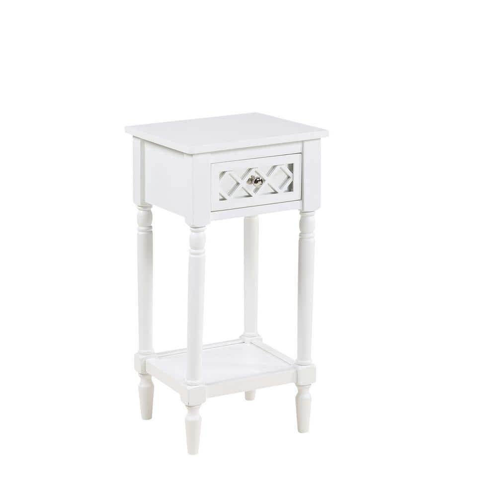 Convenience Concepts French Country Khloe Deluxe 1 Drawer Accent End Table 14" - Traditional Farmhouse Side Table with Mirrored Storage Drawer and Shelf for Living Room, White