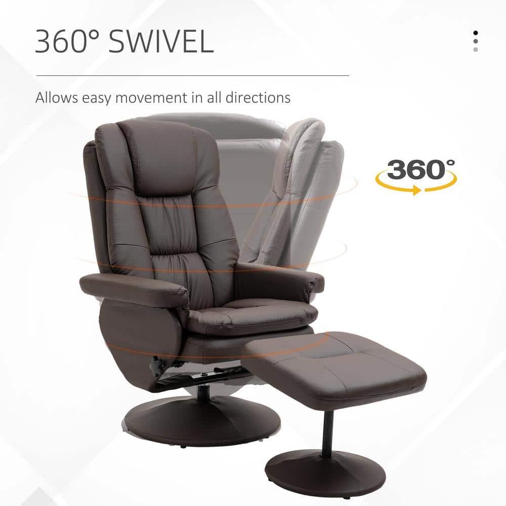 Hokku Designs Recliner And Ottoman With Wrapped Base, Swivel PU Leather Reclining Chair With Footrest For Living Room, Bedroom And Home Office