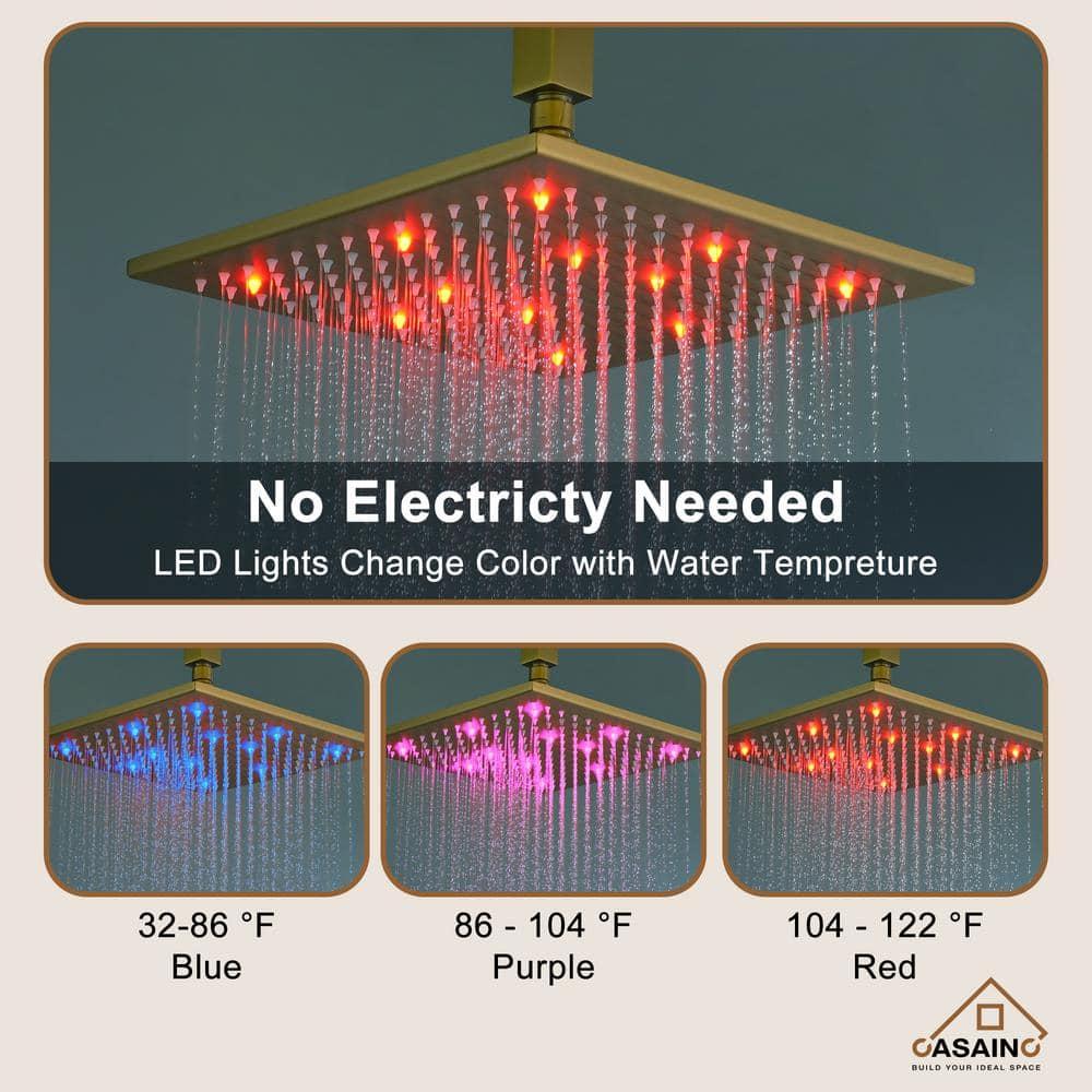 CASAINC LED Thermostatic Dual Shower Heads Ceiling Mount Fixed and Handheld Shower Head